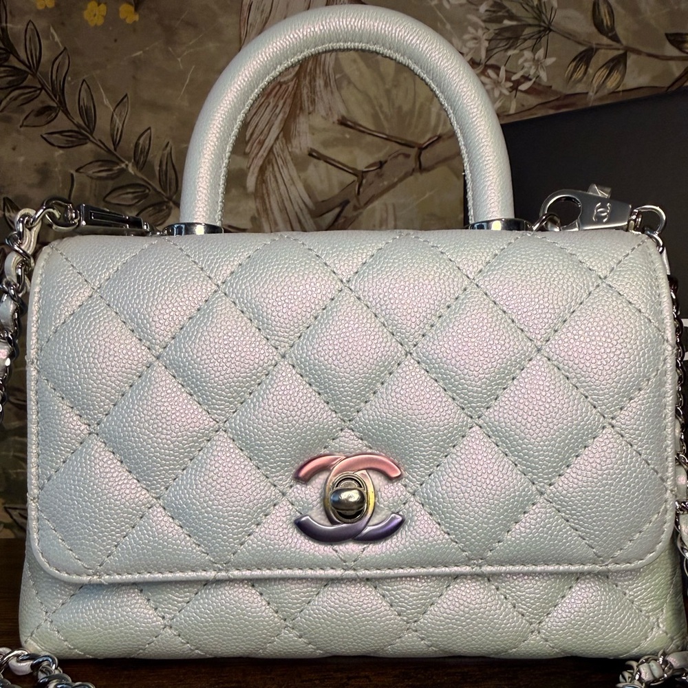CHANEL Iridescent Caviar Quilted Mini Coco Handle Flap w/ 21K Rainbow Hardware